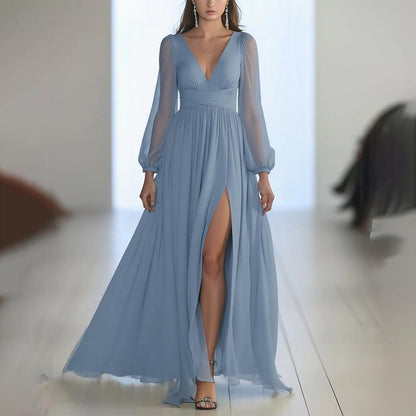 Elegant V-Neck Maxi Evening Dress for Women