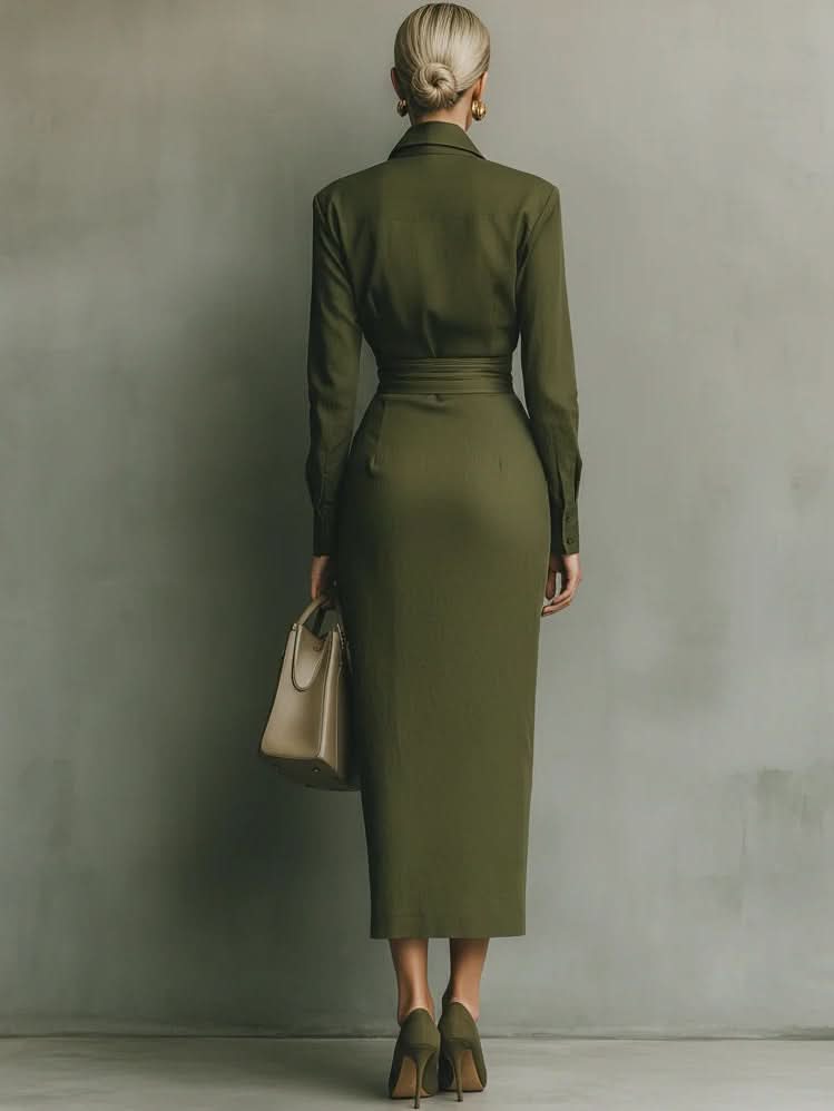 Women’s Wrap Shirt Dress Collared Elegant Midi Dress