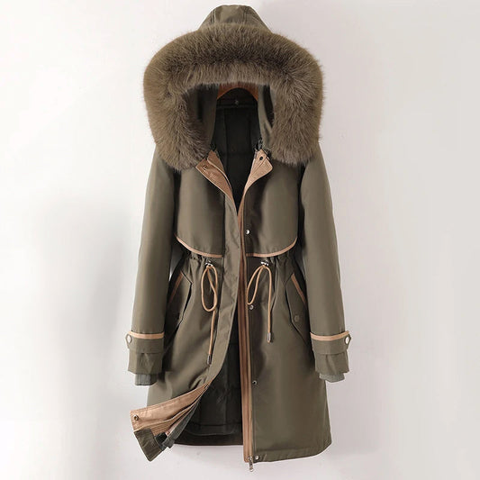 Langer Parka Mantel mit Kapuze und Fell für Winter Damen