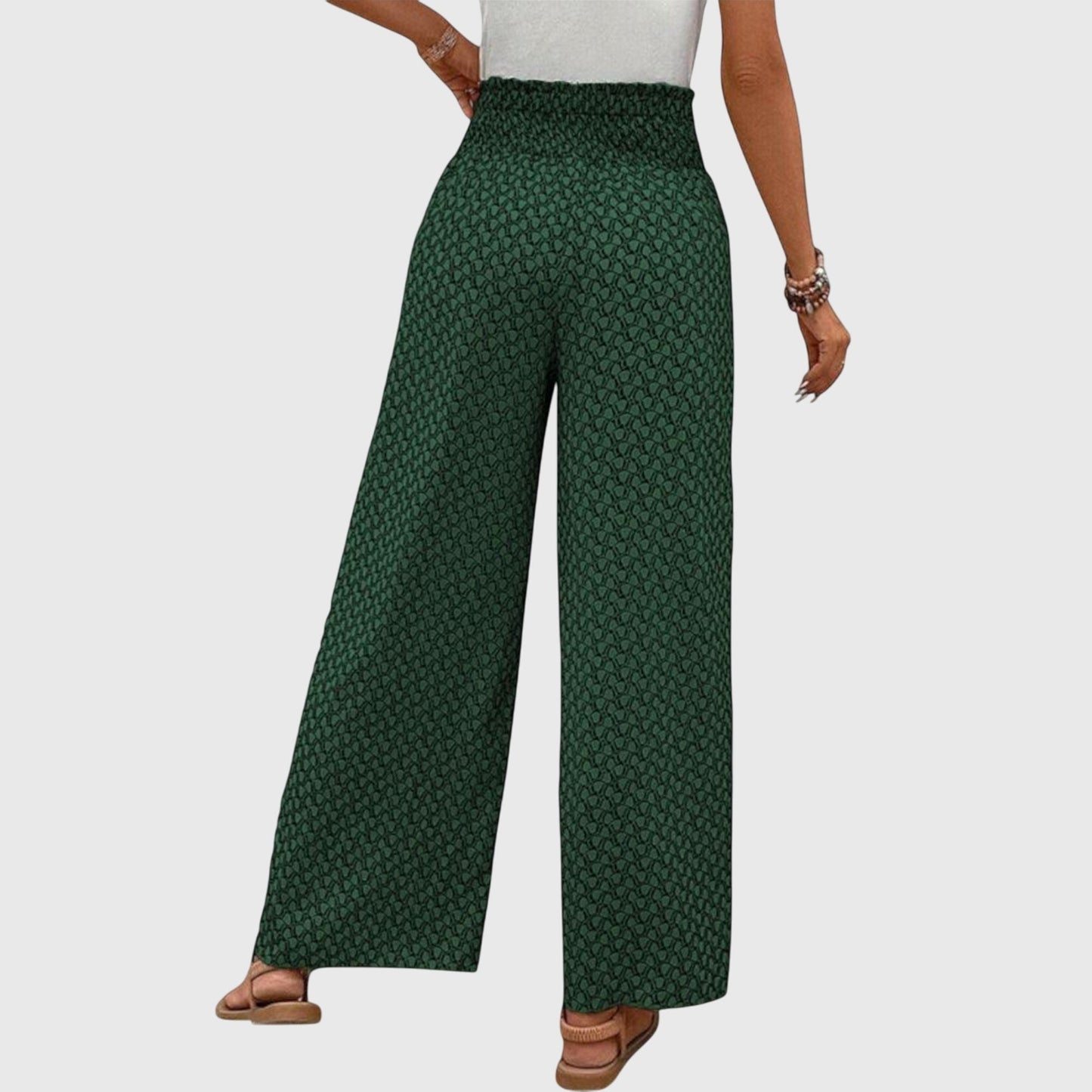 Women’s Wide Leg Printed Pants with Pull-On Waist and Flowing Fit