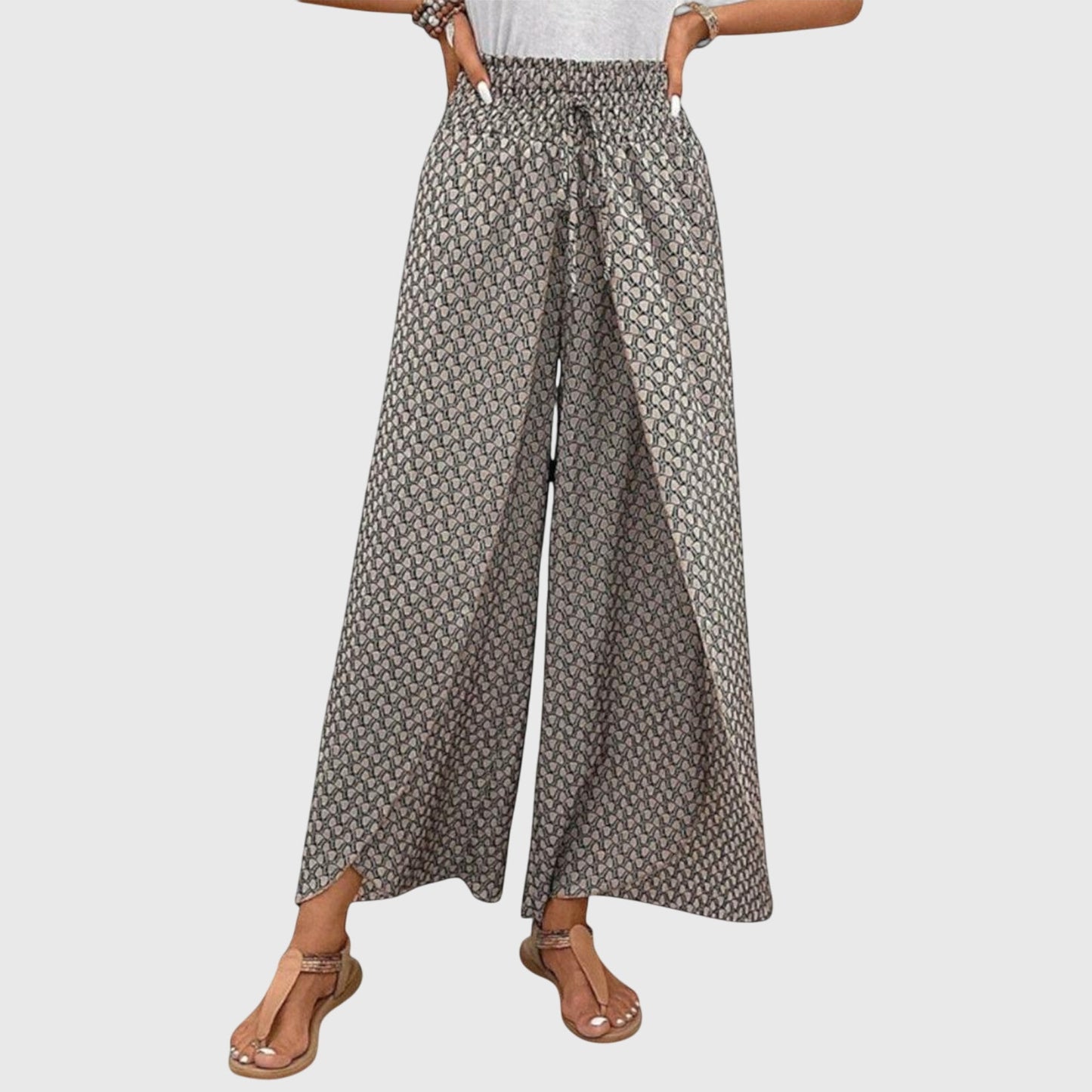 Women’s Wide Leg Printed Pants with Pull-On Waist and Flowing Fit