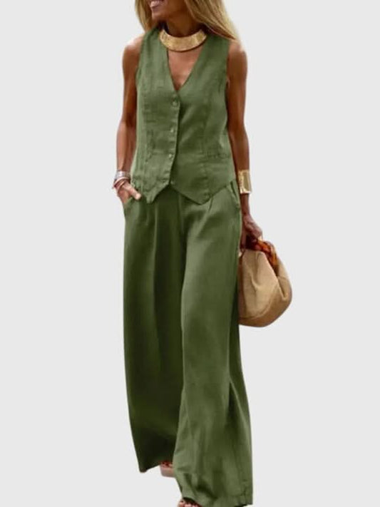 Women's Vest Two Piece Set Sleeveless Top and Wide Leg Pants Outfit