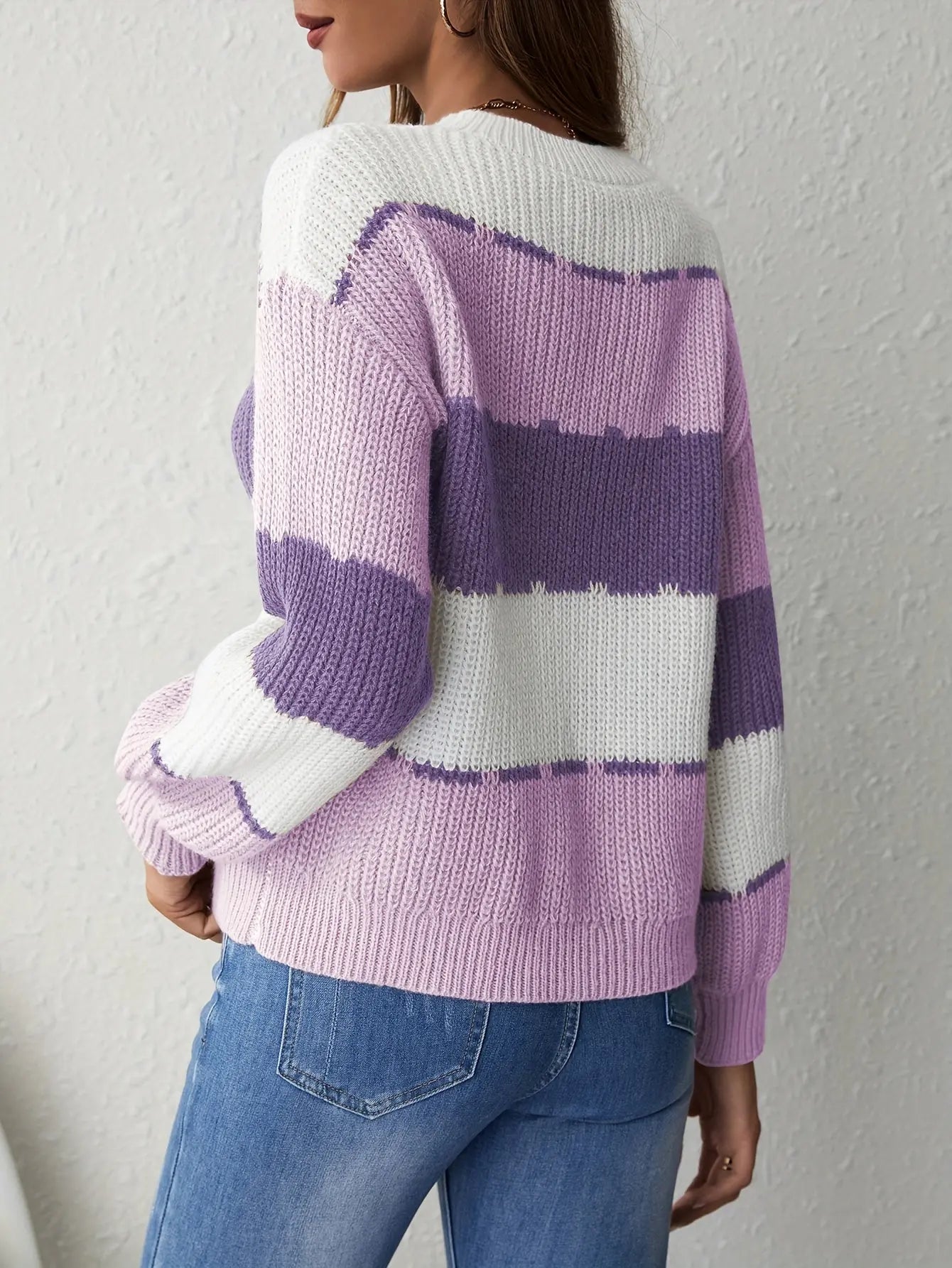 Gestreifter Strickpullover Perfekt Für Gemütliche Winter Damen