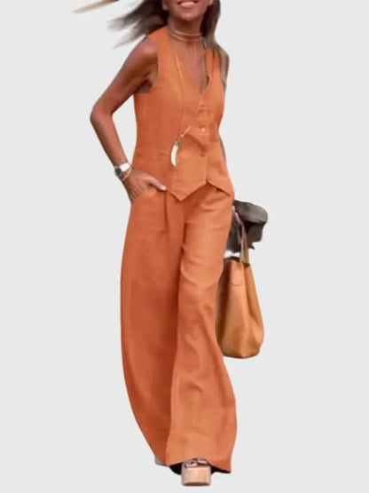 Women's Vest Two Piece Set Sleeveless Top and Wide Leg Pants Outfit