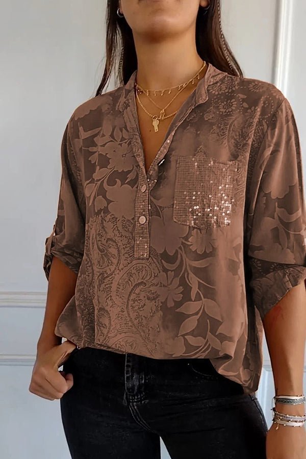 Women’s Sequin V Neck Relaxed Fit Casual Party Top