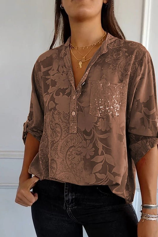 Women’s Sequin V Neck Relaxed Fit Casual Party Top