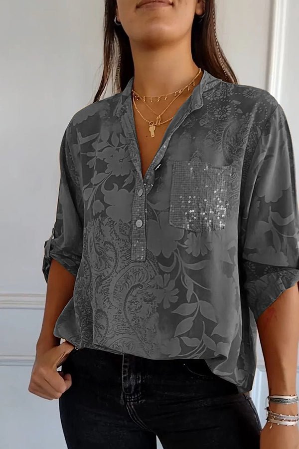 Women’s Sequin V Neck Relaxed Fit Casual Party Top