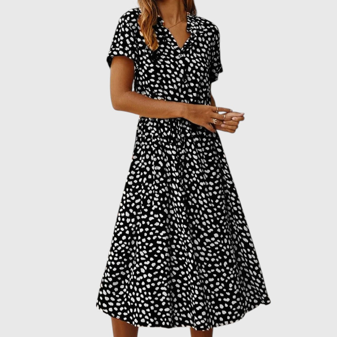 Printed Button-Front Midi Dress