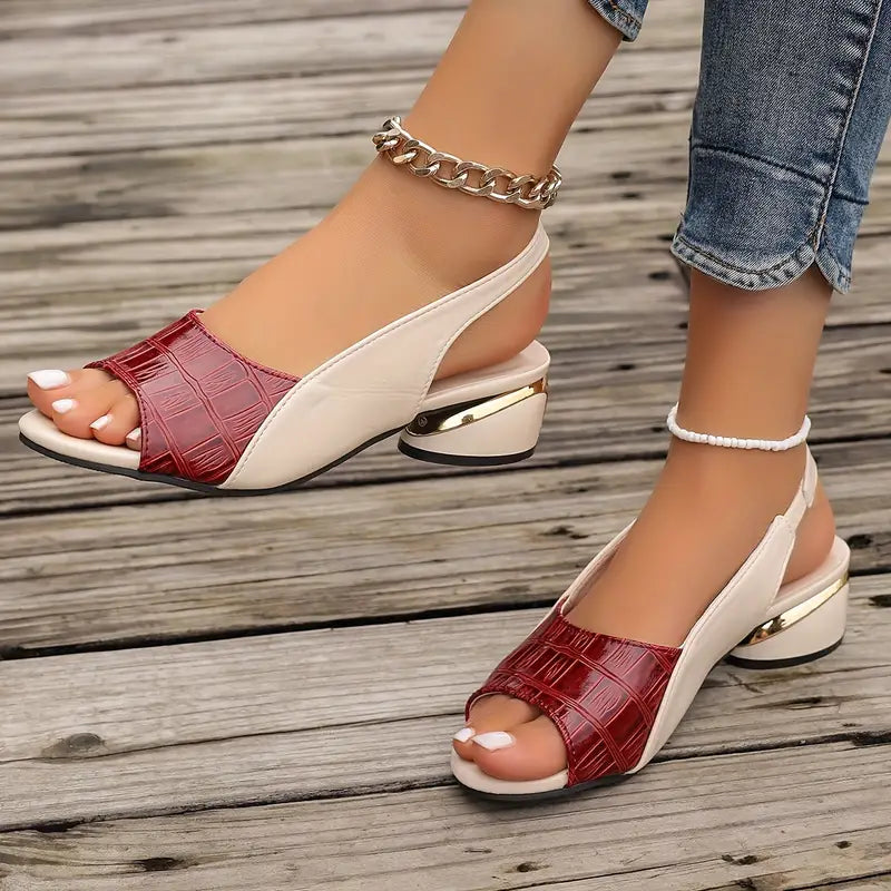Abigail | Women’s Textured Strap Block Heel Slingback Sandals