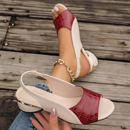 Abigail | Women’s Textured Strap Block Heel Slingback Sandals