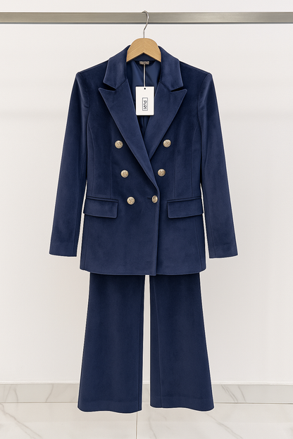 Women's Velvet Suit Set with Double Breasted Blazer and Pants