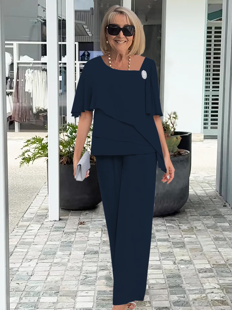 Women's Elegant Summer Two Piece Set Loose Fit Top and Wide Leg Pants