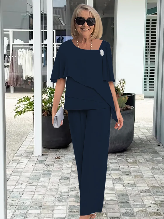 Women's Elegant Summer Two Piece Set Loose Fit Top and Wide Leg Pants
