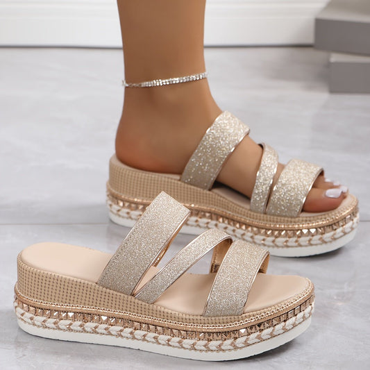 Women’s Strappy Platform Sandals with Adjustable Buckle and Cushioned Sole