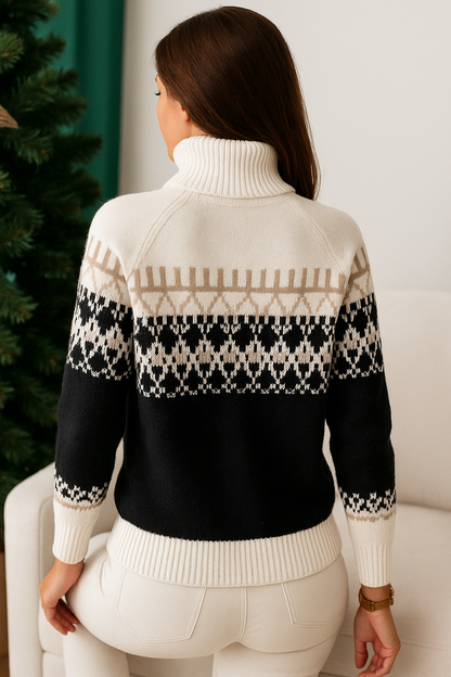 Damen Warmer Winter Rollkragen Muster Pullover