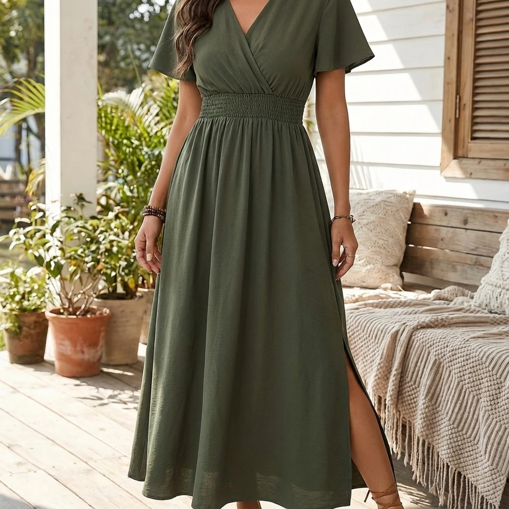 Elegant Wrap-Style Maxi Dress