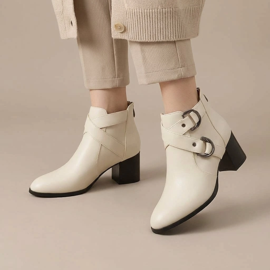 Women's Buckle Strap Block Heel Ankle Orthopedic Boots