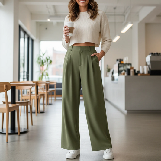 Women’s High Waist Wide Leg Trousers with Pleated Front and Tailored Fit