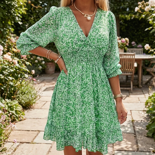 Women's Spring Smocked V-Neck Midi Dress