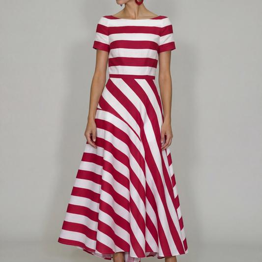 Women’s Striped Maxi Dress Short Sleeve