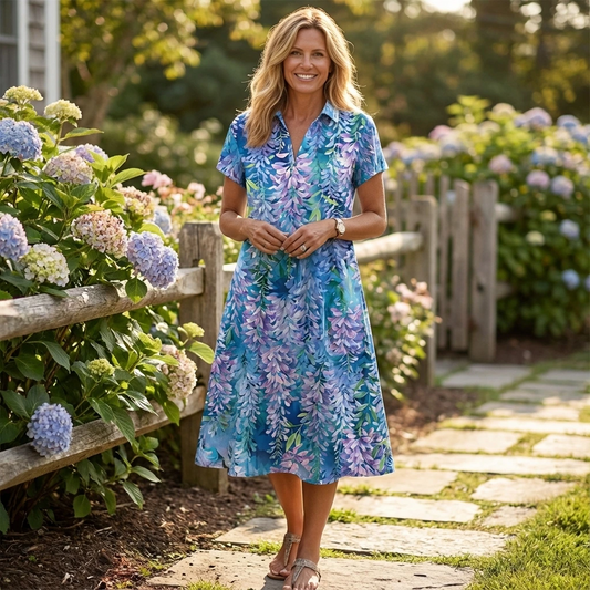 Relaxed Floral Button Midi Dress