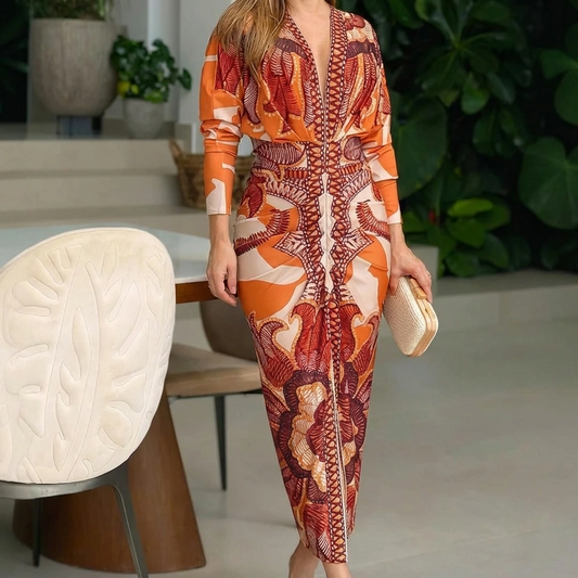 Printed V-Neck Maxi Dress