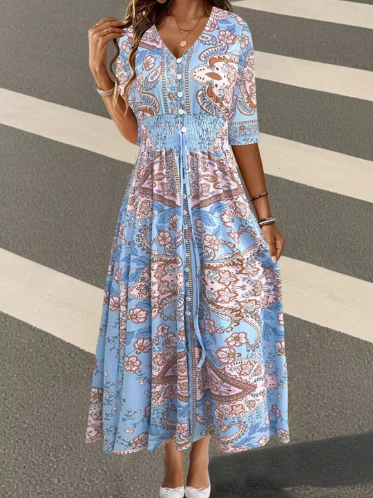 Arlinda | Women’s V Neck Paisley Print Maxi Dress