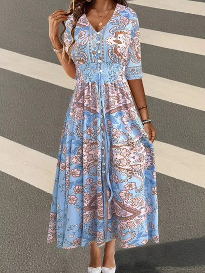 Arlinda | Women’s V Neck Paisley Print Maxi Dress