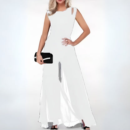 Women's Elegant Sheer Overlay Jumpsuit – Wide Leg Formal Evening Outfit