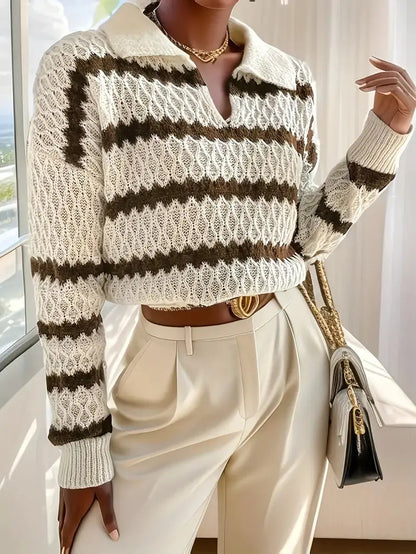 Gestreifter Strickpullover mit Klassischem Kragen für Damen