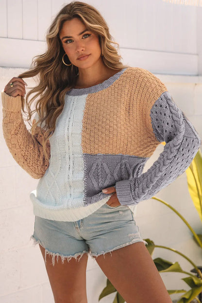 Patchwork Zopfmuster Strickpullover Perfekt Für Winter Damen