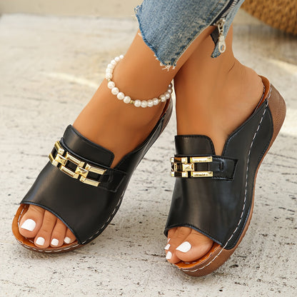 Women’s Gold Chain Slide Sandals with Cushioned Comfort Sole