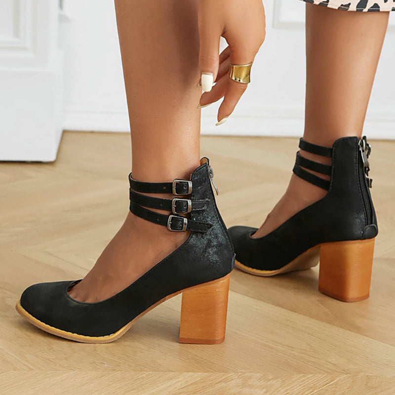Women’s Block Heel Sandals with Ankle Strap and Minimal Design