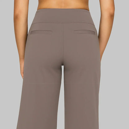 Women’s High Waist Straight Leg Pants with Smooth Waistband and Pockets