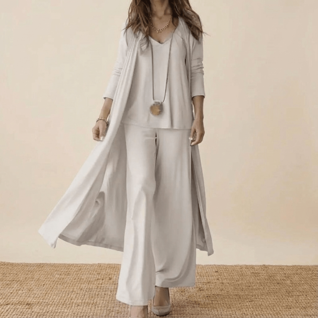 Women's Elegant 3 Piece Set Long Cardigan Top and Wide Leg Pants Outfit
