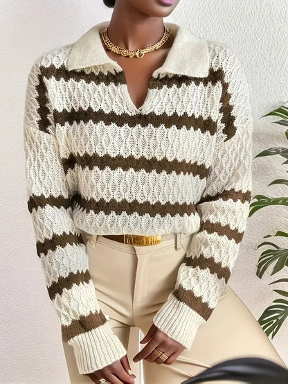 Gestreifter Strickpullover mit Klassischem Kragen für Damen