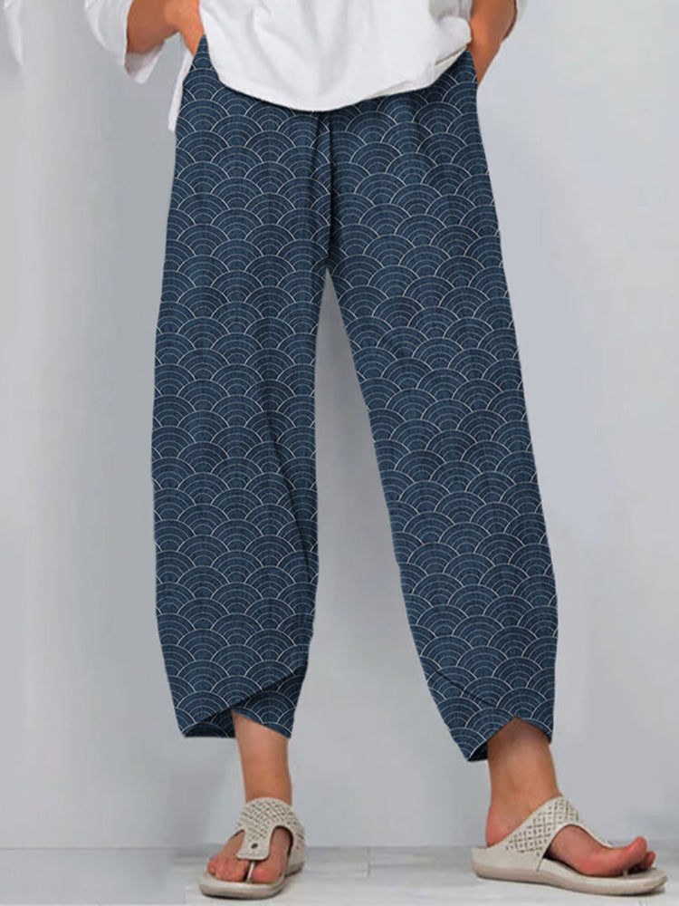 Women's Wave Pattern Wide Leg Pants – Relaxed Fit Lightweight Casual Trousers