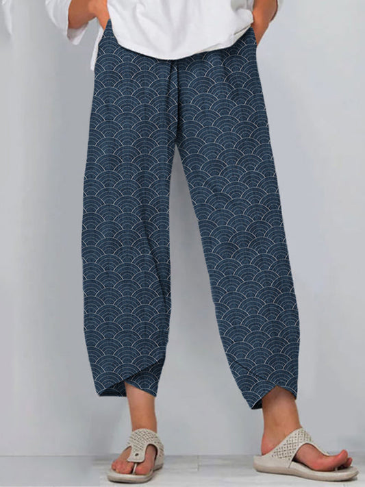 Women's Wave Pattern Wide Leg Pants – Relaxed Fit Lightweight Casual Trousers