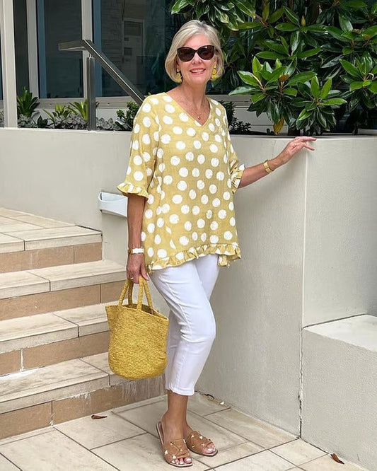 Women's Polka Dot V-Neck Blouse Relaxed Fit Lightweight Casual Summer Top
