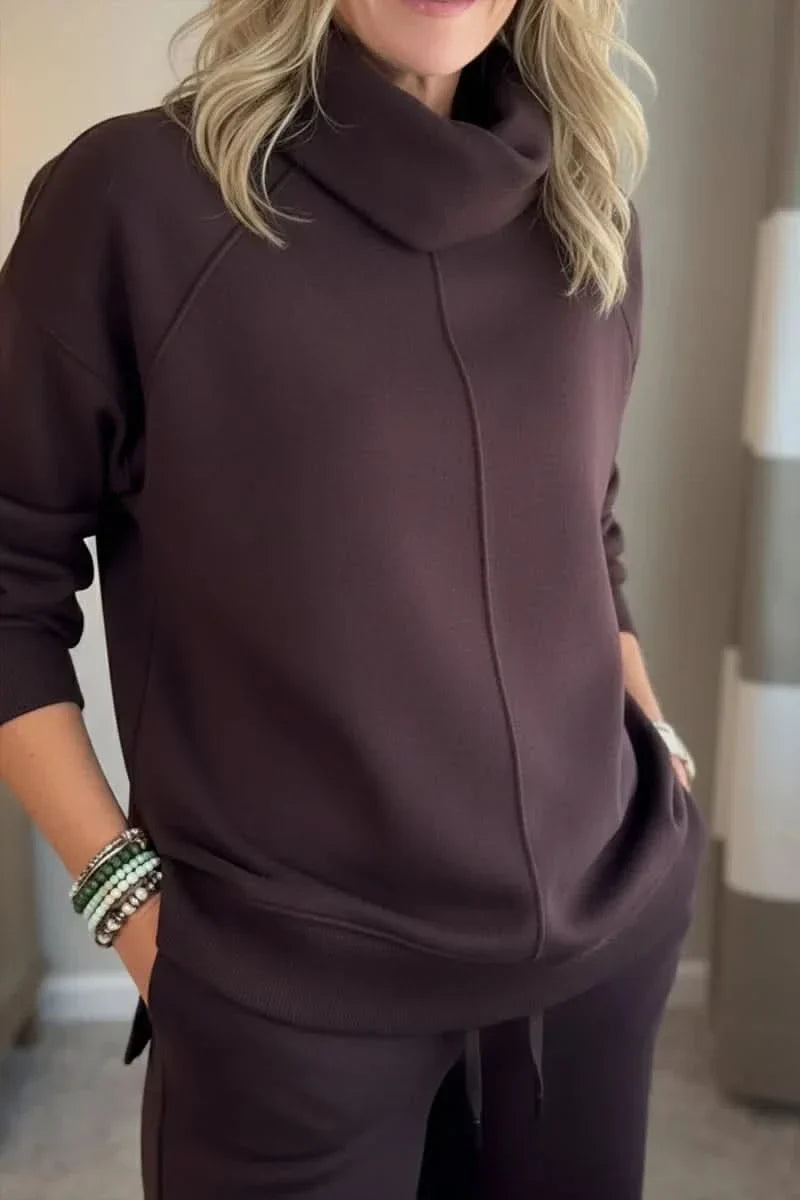 Women's Turtleneck Loungewear Set with Wide Leg Pants Cozy Two Piece