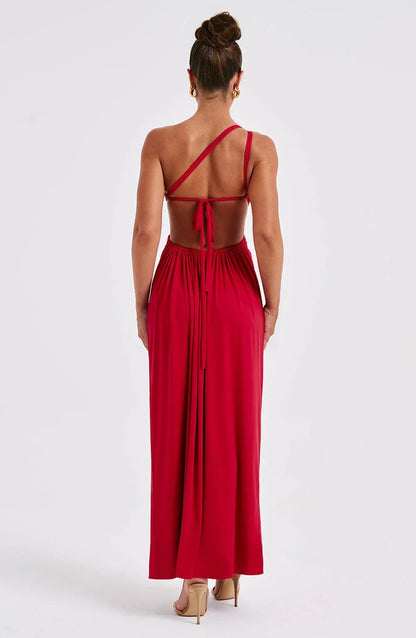 Maxikleid für Damen mit One-Shoulder-Ausschnitt und Schlitz
