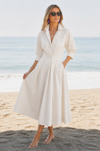 Bettina | Women’s V Neck Button Front Midi Dress