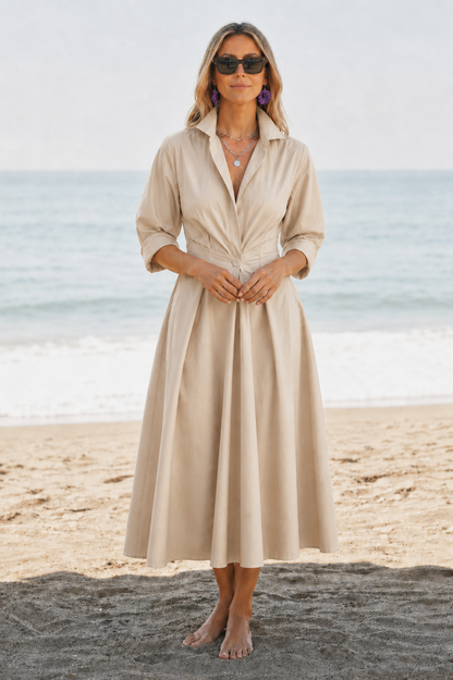 Bettina | Women’s V Neck Button Front Midi Dress