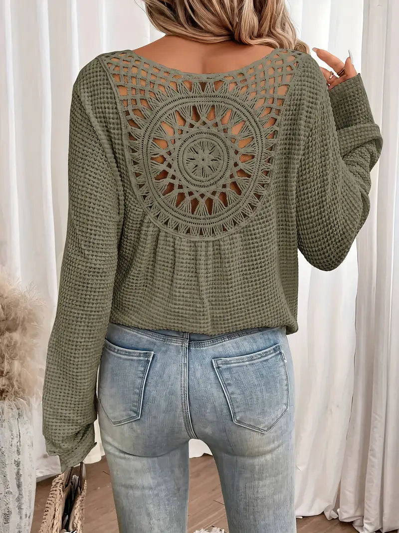 Elegant Waffle Knit V-Neck Top for Women
