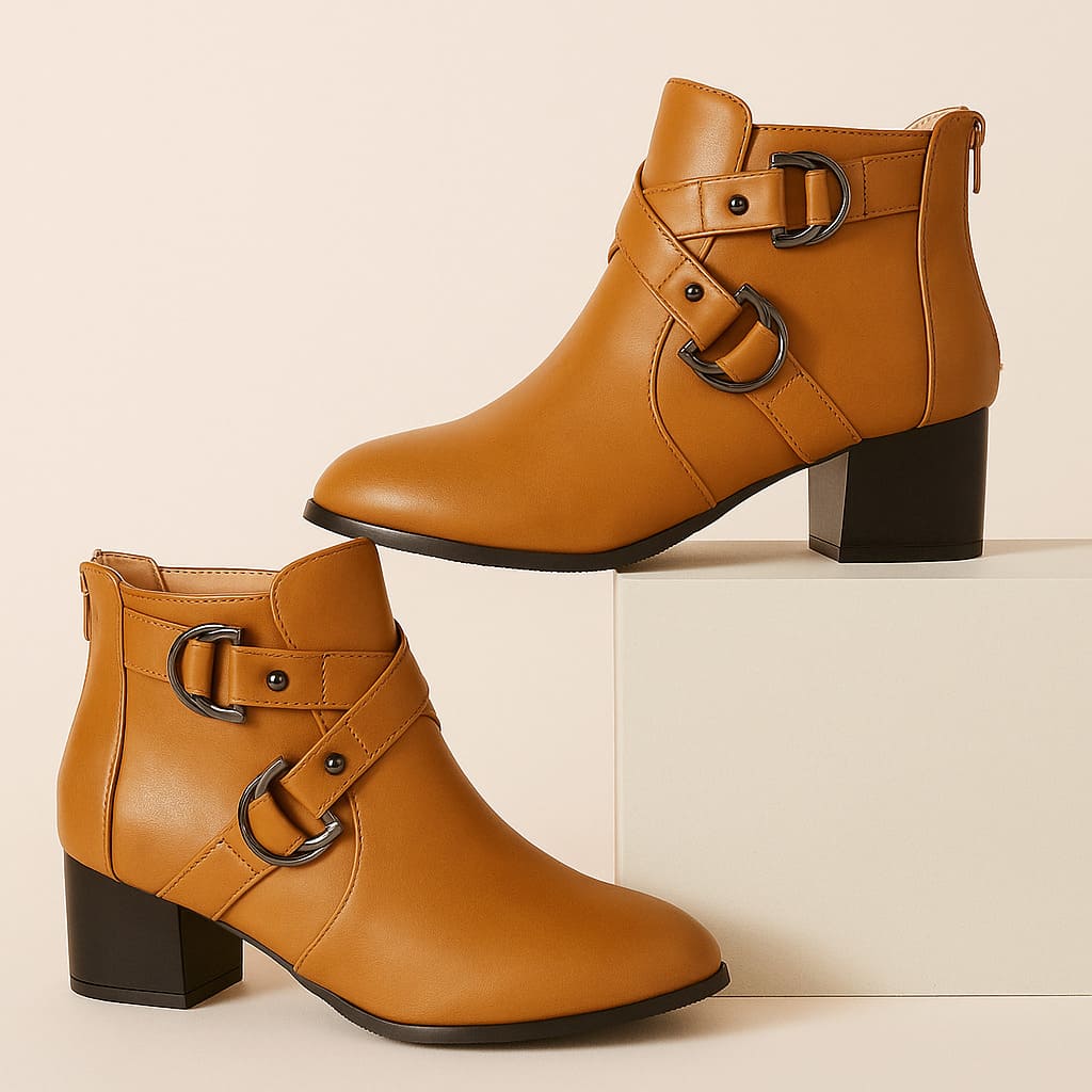 Women’s Heeled Ankle Boots with Buckle Strap