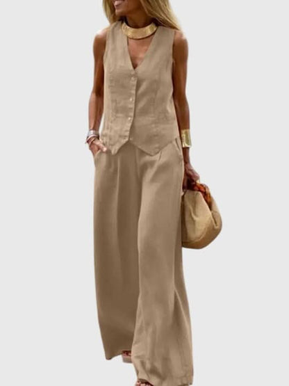 Women's Vest Two Piece Set Sleeveless Top and Wide Leg Pants Outfit