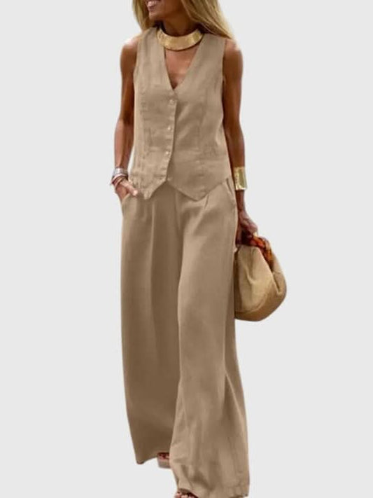 Women's Vest Two Piece Set Sleeveless Top and Wide Leg Pants Outfit