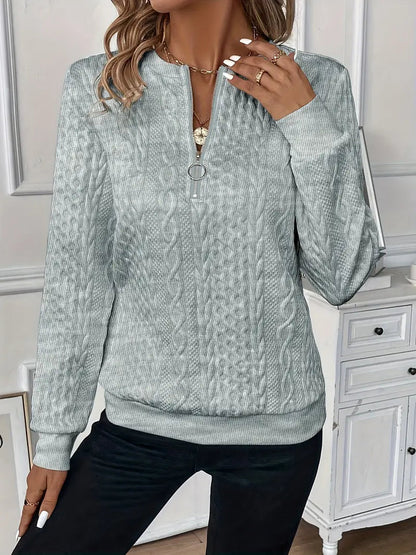 Elegant Zip Neck Knit Sweater for Women