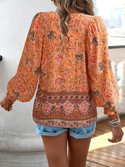 Women's Boho Floral V-Neck Blouse Loose Fit Lightweight Summer Casual Top