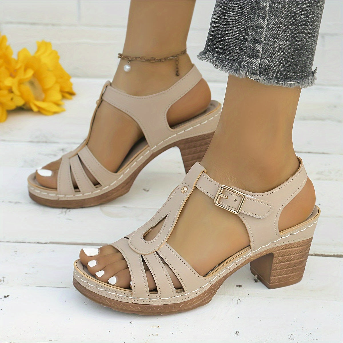 Women’s Comfort Buckle Strap Sandals with Cushioned Support Sole